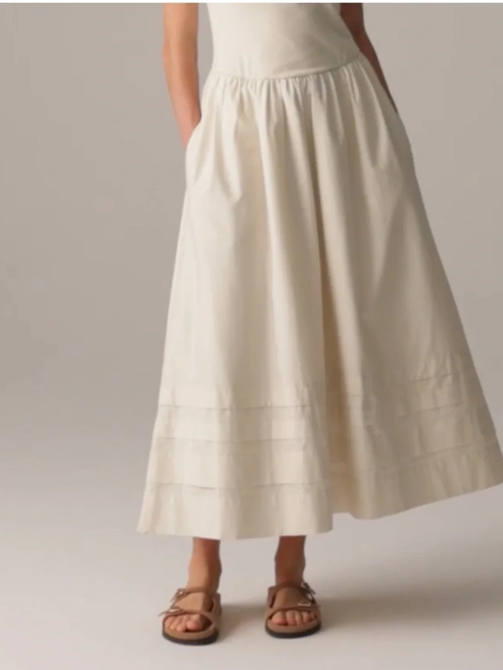 NEW J. Crew Drop Waist Mixy Cotton Poplin Skirt Cream Minimalist Maxi Dress,  XS